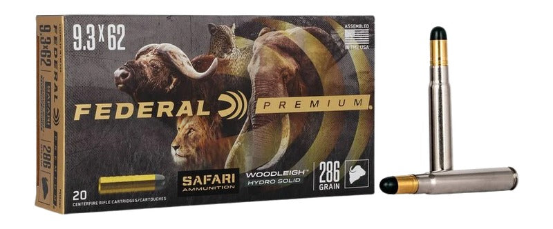 Federal 9.3x72mmR Premium Safari Cape-Shok 286 grain Woodleigh Hydro Solid ammunition