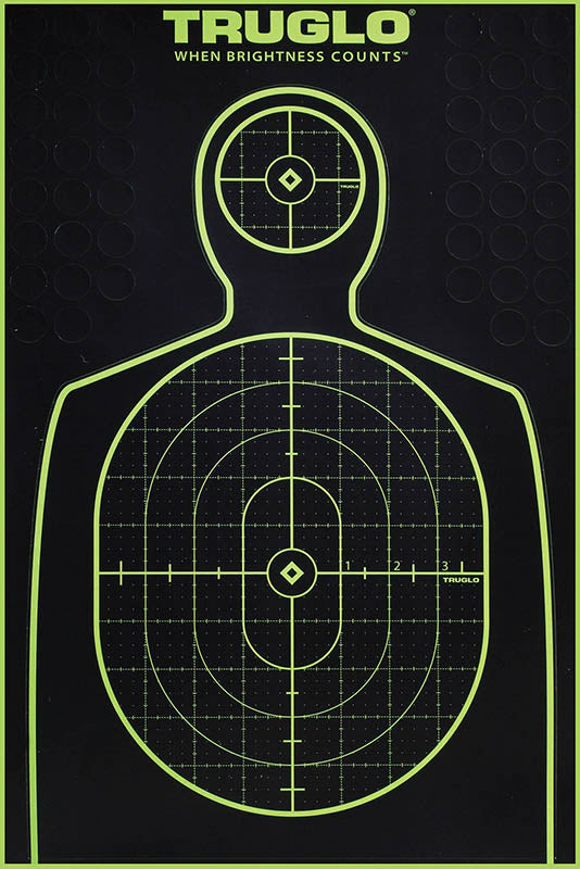 TruGlo Tru-See Handgun Target Adhesive Heavy Paper Black and Green Silhouette 12"x18" 6 Pack