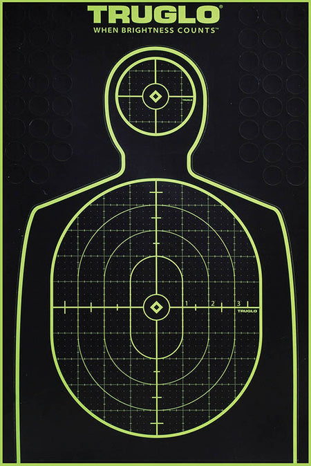 TruGlo Tru-See Handgun Target Adhesive Heavy Paper Black and Green Silhouette 12"x18" 6 Pack