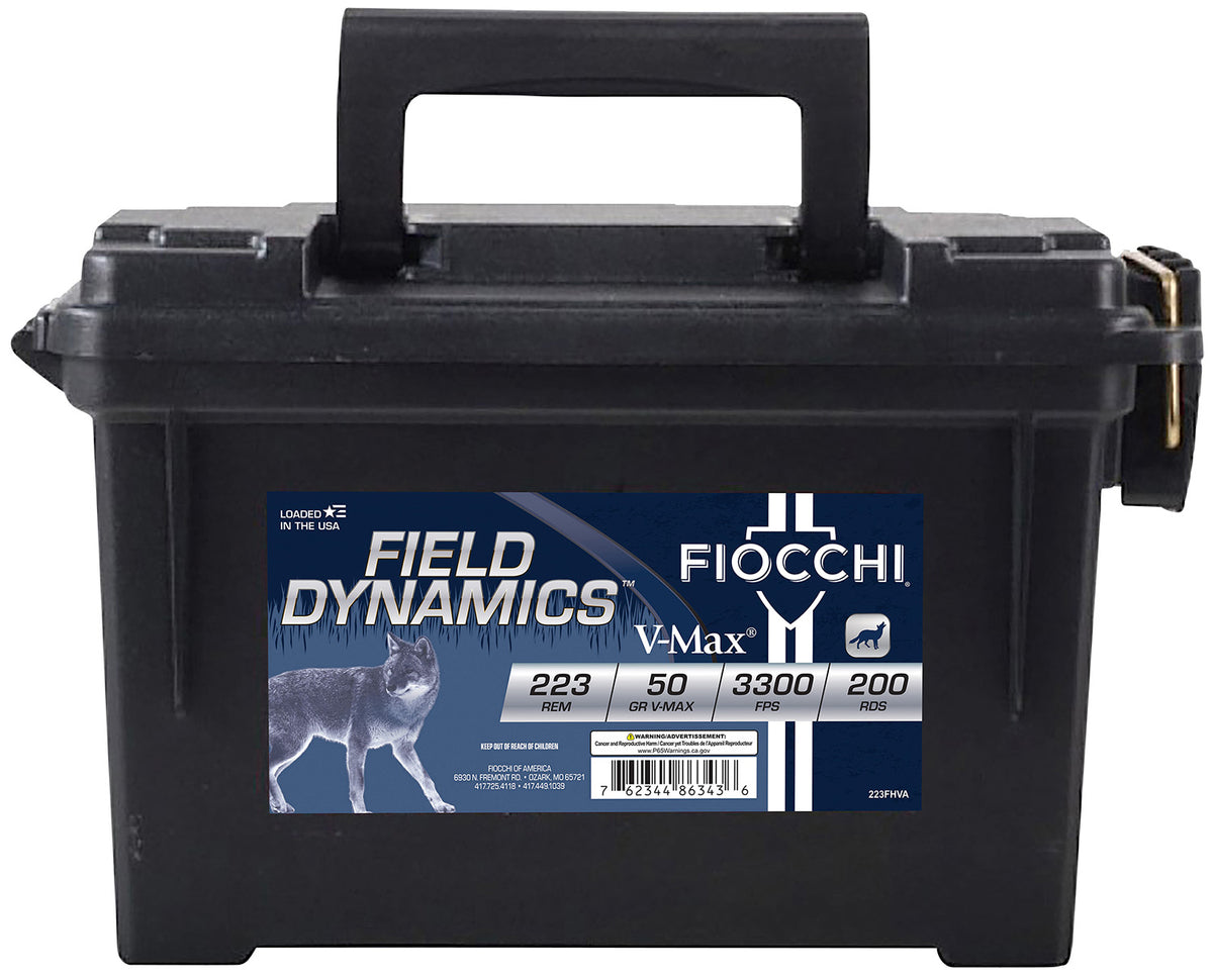 Fiocchi .223 Remington Field Dynamics 50 grain Hornady V-Max ammunition