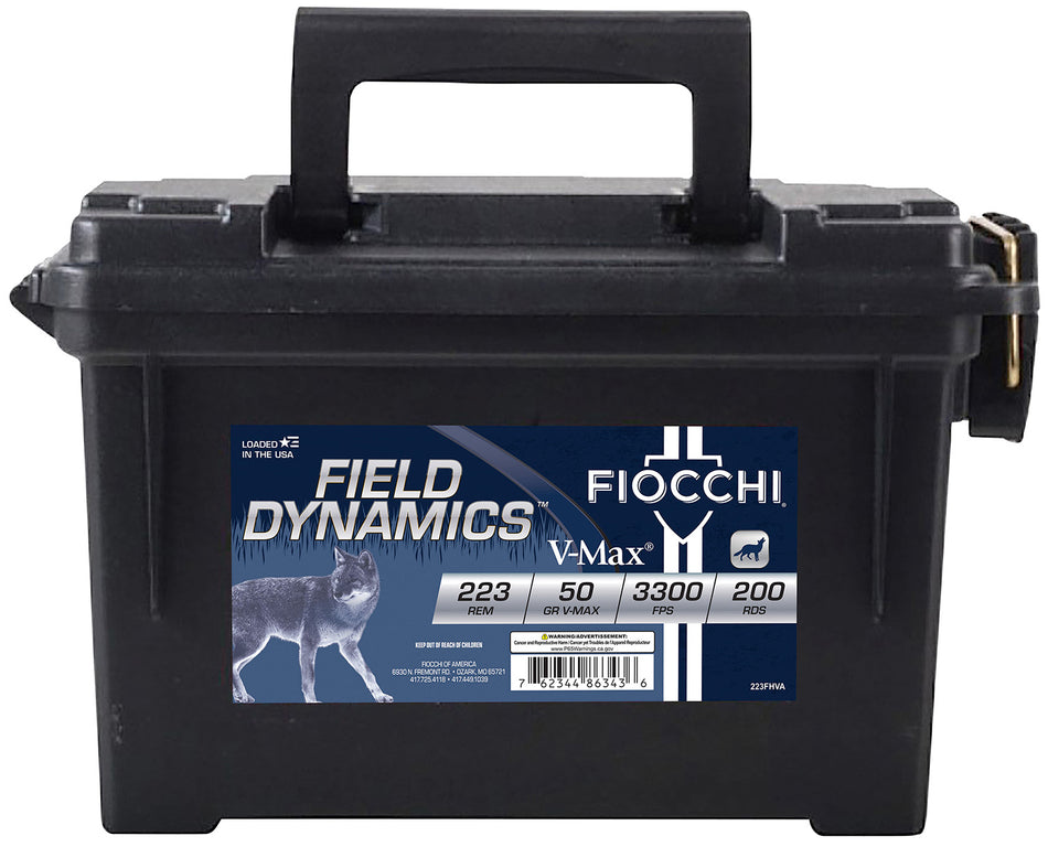 Fiocchi .223 Remington Field Dynamics 50 grain Hornady V-Max ammunition