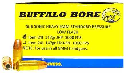 Buffalo Bore 9mm Luger / Parabellum Subsonic 147 grain Jacketed Hollow Point ammunition