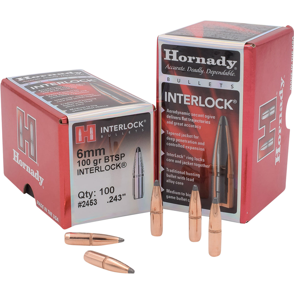 Hornady 2453 InterLock .243 100 Grain BTSP Reloading Bullets 100-Count