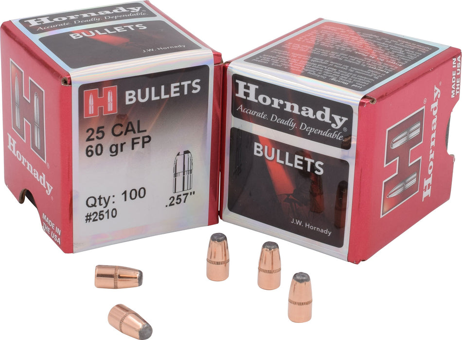 Hornady 2510 Traditional Varmint .257 60 Grain Flat Point Reloading Bullets 100-Count