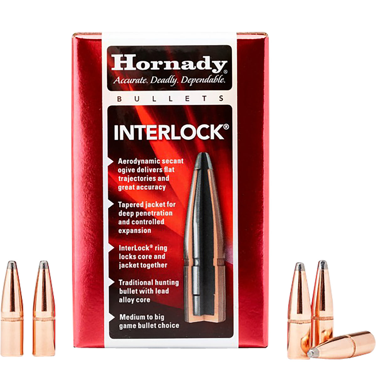 Hornady 3070 InterLock .308 180gr Spire Point Reloading Bullets 100 Per Box