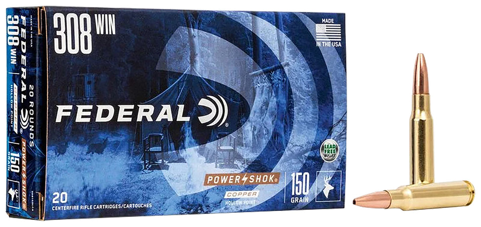 Federal PowerShok Copper Hollow Point 150 Grain .308 Win / 7.62x51mm 2820 fps 604544617368