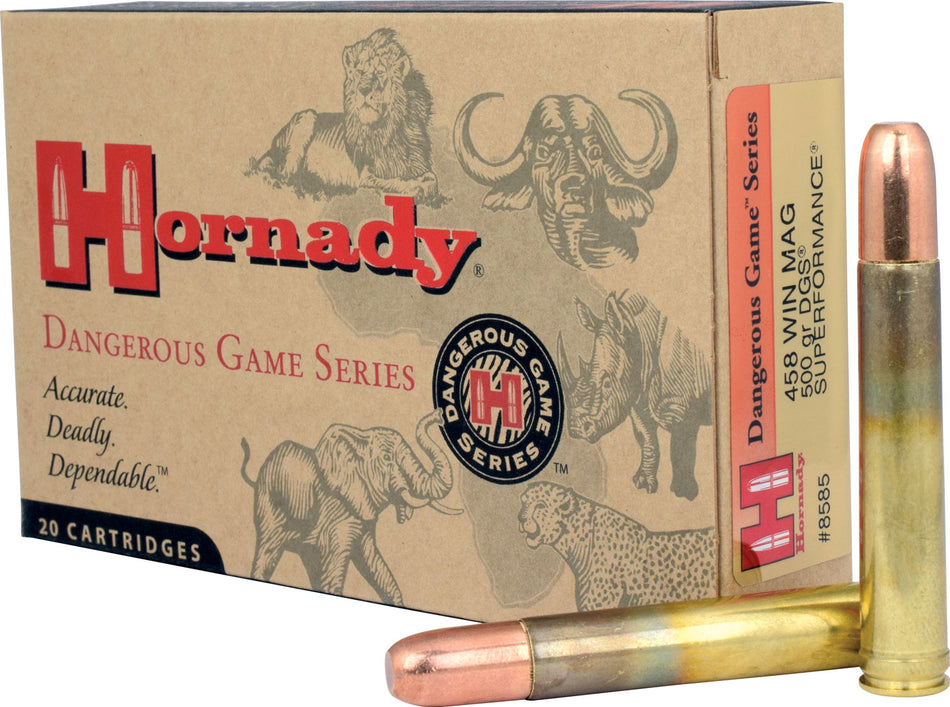 Hornady Superformance Dangerous Game Solid 500 Grain .458 Winchester Mag 2140 fps 090255385854