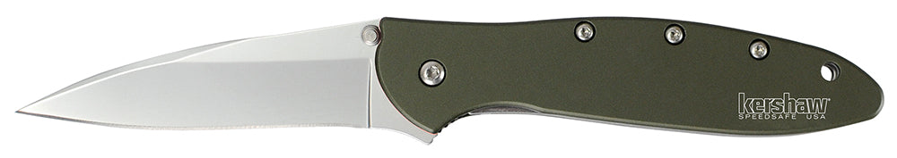 Kershaw 1660OL Leek Folding Knife 3" Plain Drop Point 14C28N Steel Blade Olive Drab Aluminum Handle Includes Clip