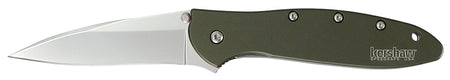 Kershaw 1660OL Leek Folding Knife 3" Plain Drop Point 14C28N Steel Blade Olive Drab Aluminum Handle Includes Clip