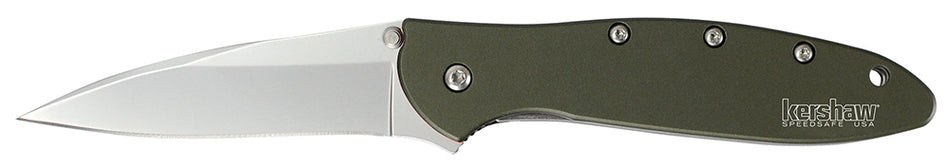 Kershaw 1660OL Leek Folding Knife 3" Plain Drop Point 14C28N Steel Blade Olive Drab Aluminum Handle Includes Clip