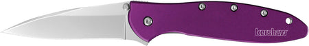 Kershaw 1660PUR Leek Folding Knife 3" Plain Drop Point 14C28N Steel Blade Purple Aluminum Handle Includes Clip
