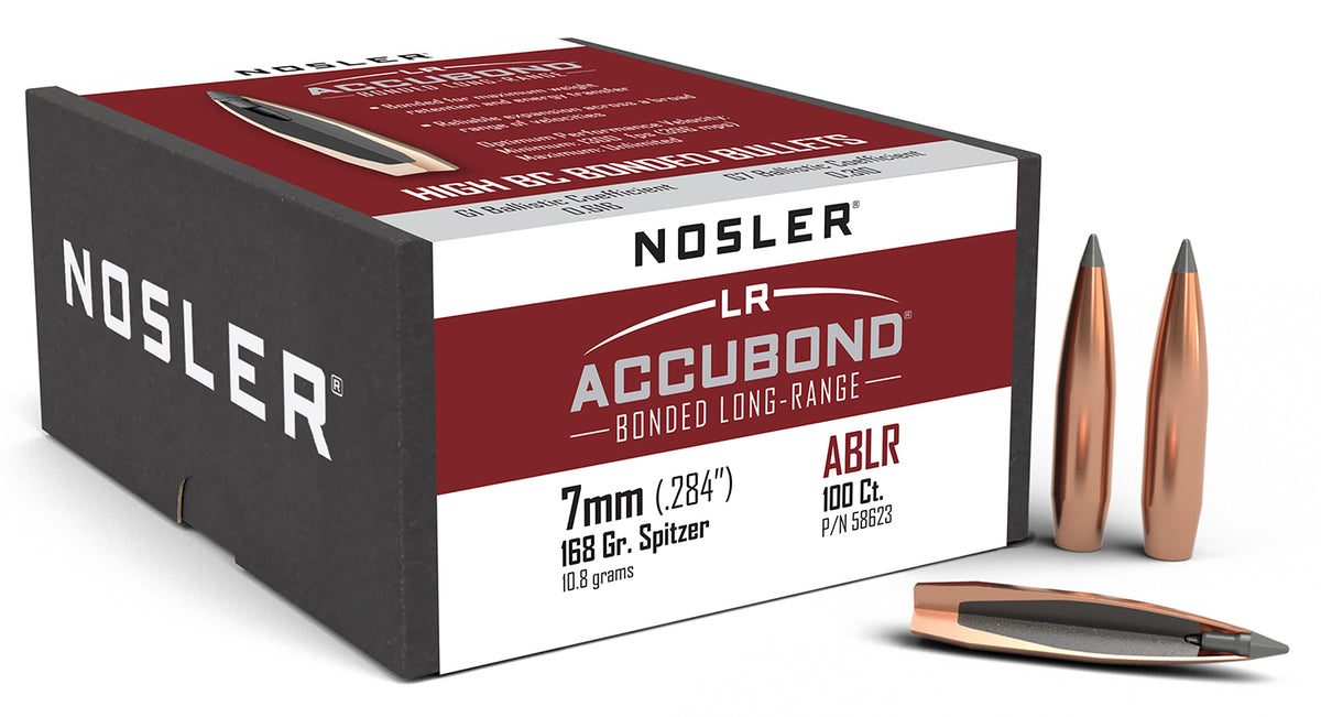 Nosler 58623 AccuBond LR 7mm 168 Grain Bonded Spitzer Point Bullets 100/Box