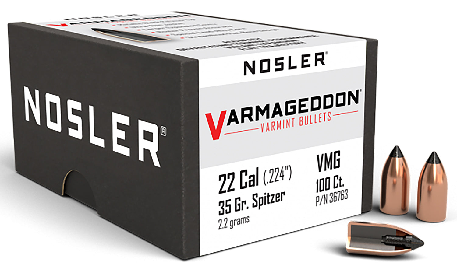 Nosler 36763 Varmageddon .22 Caliber 35 Grain Flat Base Tipped Bullets 100/Box