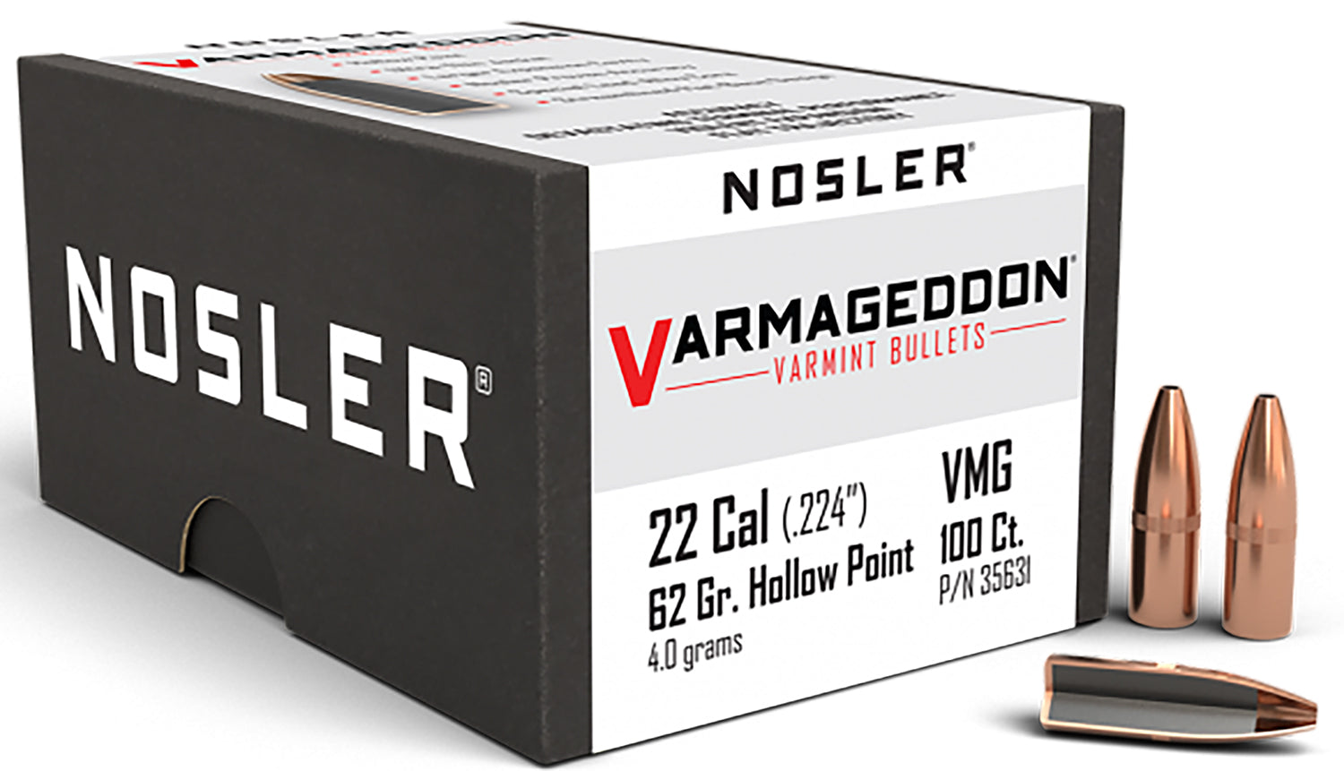 Nosler 35631 Varmageddon .22 Caliber 62 Grain FBHP Bullets 100/Box