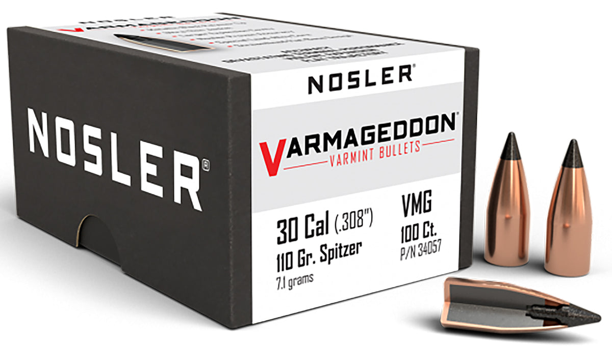 Nosler 34057 Varmageddon .30 Caliber 110 Grain Flat Base Tipped Bullets 100/Box