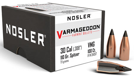 Nosler 34057 Varmageddon .30 Caliber 110 Grain Flat Base Tipped Bullets 100/Box