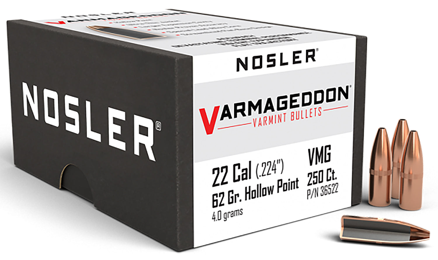 Nosler 36522 Varmageddon .22 Caliber 62 Grain FBHP Bullets 250/Box