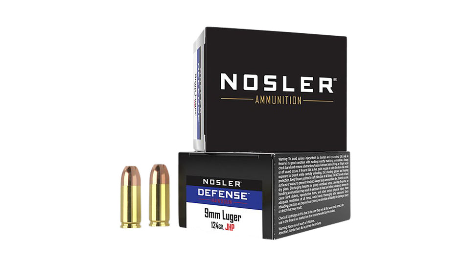 Nosler Defense Handgun Ammunition 9mm +P 124 gr. BHG JHP 20 rd.