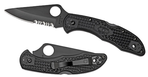 Spyderco C11PSBBK Delica 4 2.88" Folding Part Serrated Black TiCN VG-10 SS Blade Black Textured FRN Handle & Pocket Clip