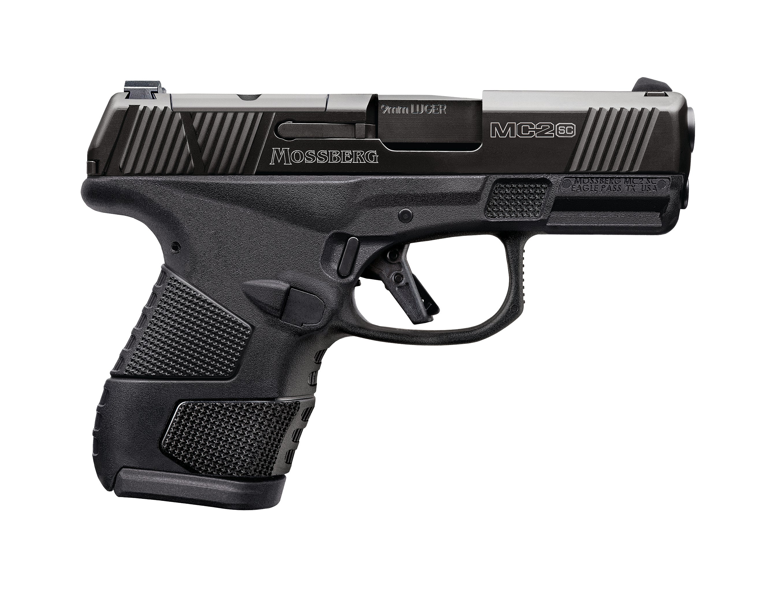 Mossberg 89045 MC2sc Sub-Compact 9mm Luger 3.40" 10+1 Matte Black DLC Stainless Steel with Optics Cut Aggressive Textured Black Polymer Grip with Cross-Bolt Safety