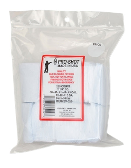 Pro-Shot .38-.45/.410/20 Gauge 2.25" Square Cotton Flannel Gun Patches 250 Pack