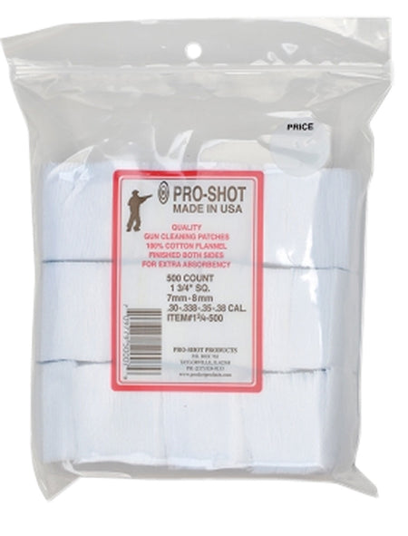 Pro-Shot .38/6mm/7mm 1.75" Square Cotton Flannel Gun Cleaning Patches 500 Pack