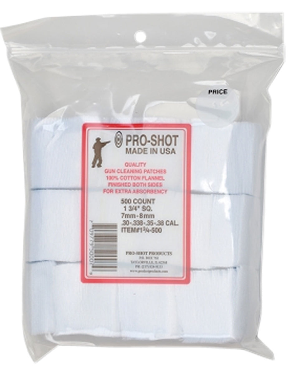Pro-Shot .38/6mm/7mm 1.75" Square Cotton Flannel Gun Cleaning Patches 500 Pack