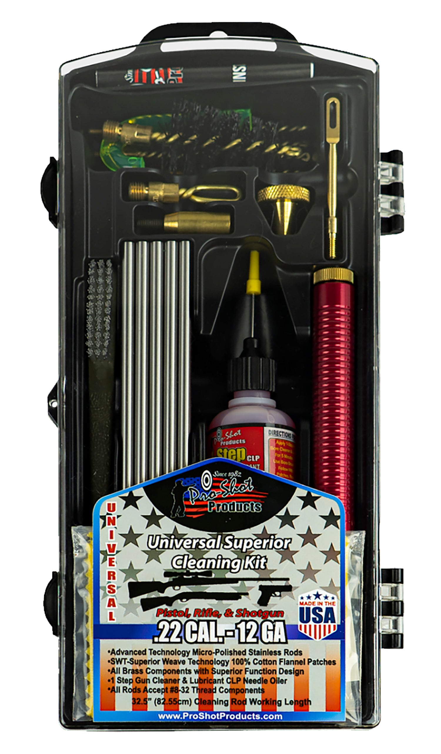 Pro-Shot Universal Classic Box Kit Multi-Caliber and Multi-Gauge Firearm Cleaning Set Yellow Case