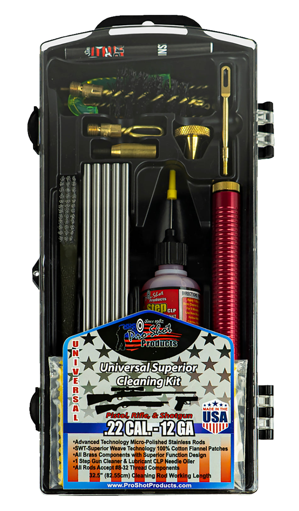 Pro-Shot Universal Classic Box Kit Multi-Caliber and Multi-Gauge Firearm Cleaning Set Yellow Case