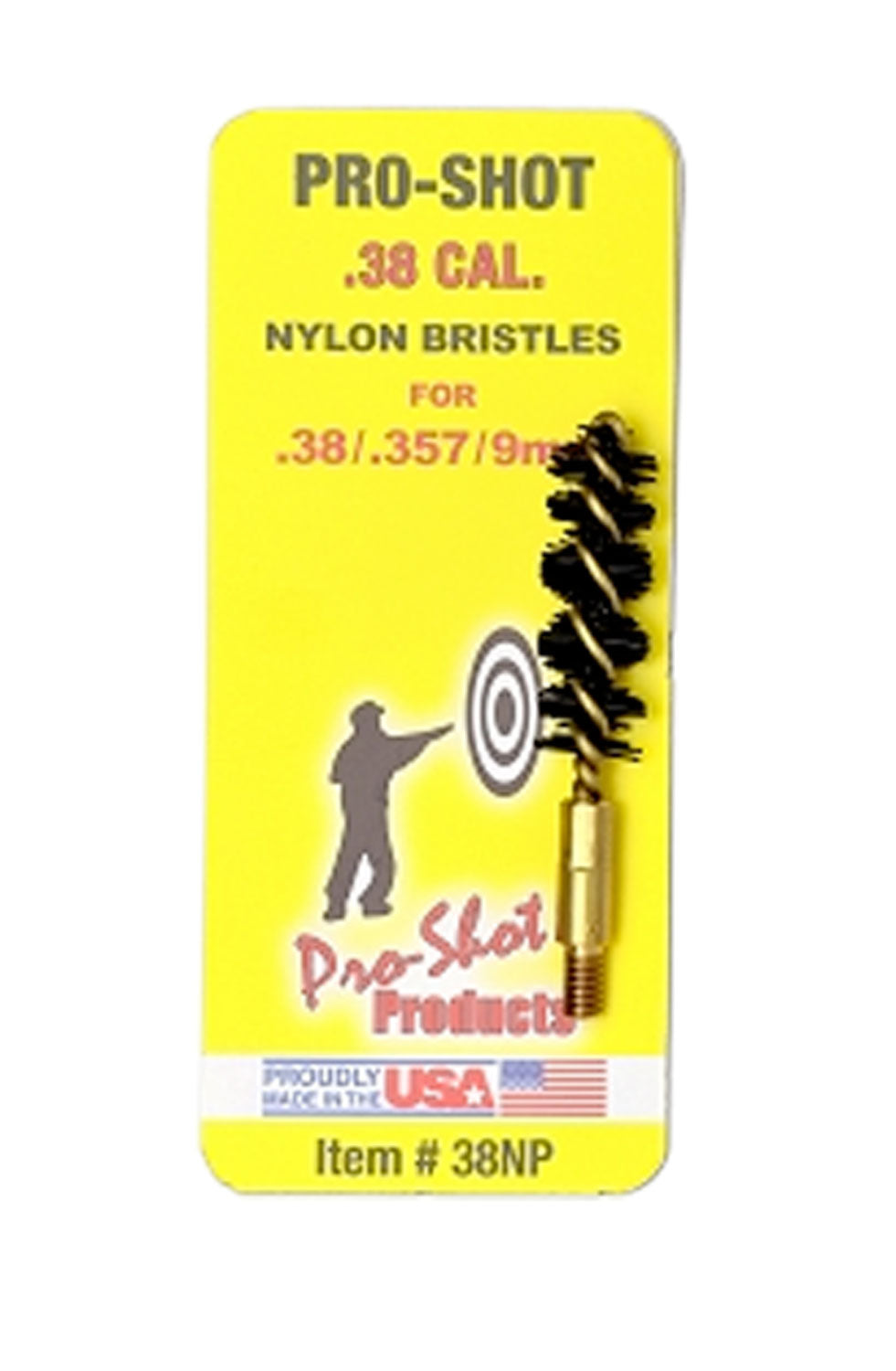 Pro-Shot Nylon Pistol Bore Brush 9mm / .38 Caliber Brass Core #8-32 Thread