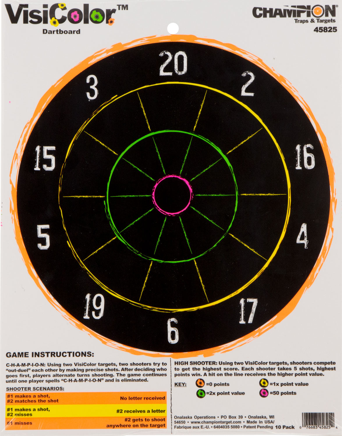 Champion 45825 VisiColor Multi-Color Dartboard Hanging Paper Target 10 Pk