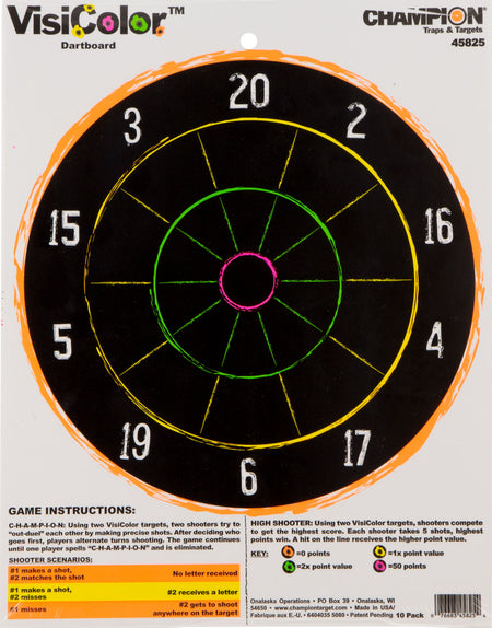 Champion 45825 VisiColor Multi-Color Dartboard Hanging Paper Target 10 Pk