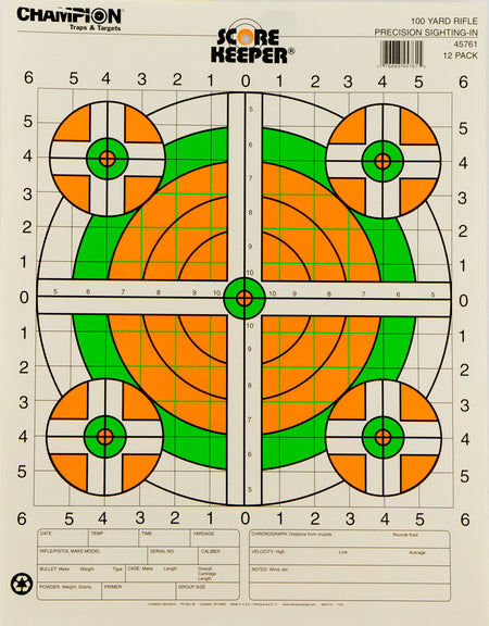 Champion 45761 Score Keeper Green/Orange Bullseye Rifle Hanging Target 14"x18" 12 Pk