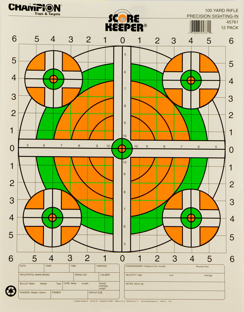 Champion 45761 Score Keeper Green/Orange Bullseye Rifle Hanging Target 14"x18" 12 Pk