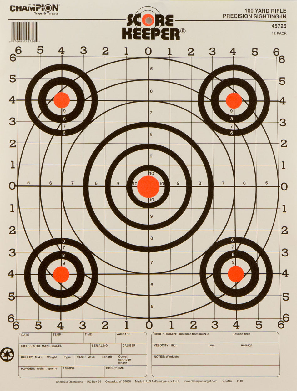 Champion 45726 Score Keeper Multi-Color Pistol and Rifle 100 Yard Hanging Target 12 Pk