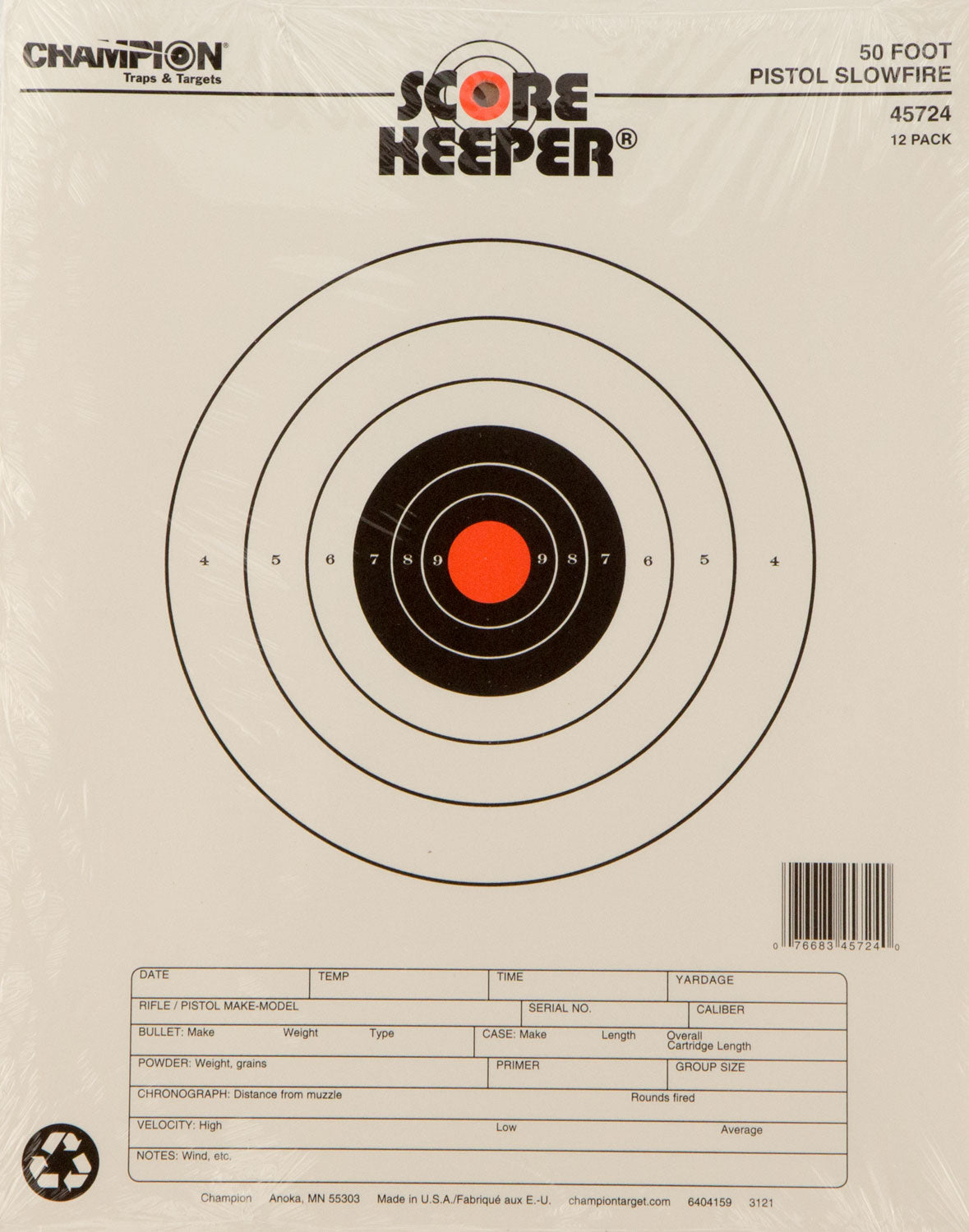 Champion 45724 Score Keeper Black/Orange Pistol Slowfire Hanging Target 12 Pk