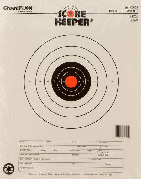 Champion 45724 Score Keeper Black/Orange Pistol Slowfire Hanging Target 12 Pk
