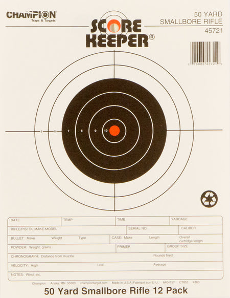 Champion 45721 Score Keeper Black/Orange Small Bore Rifle 50 Yard Target 12 Pk