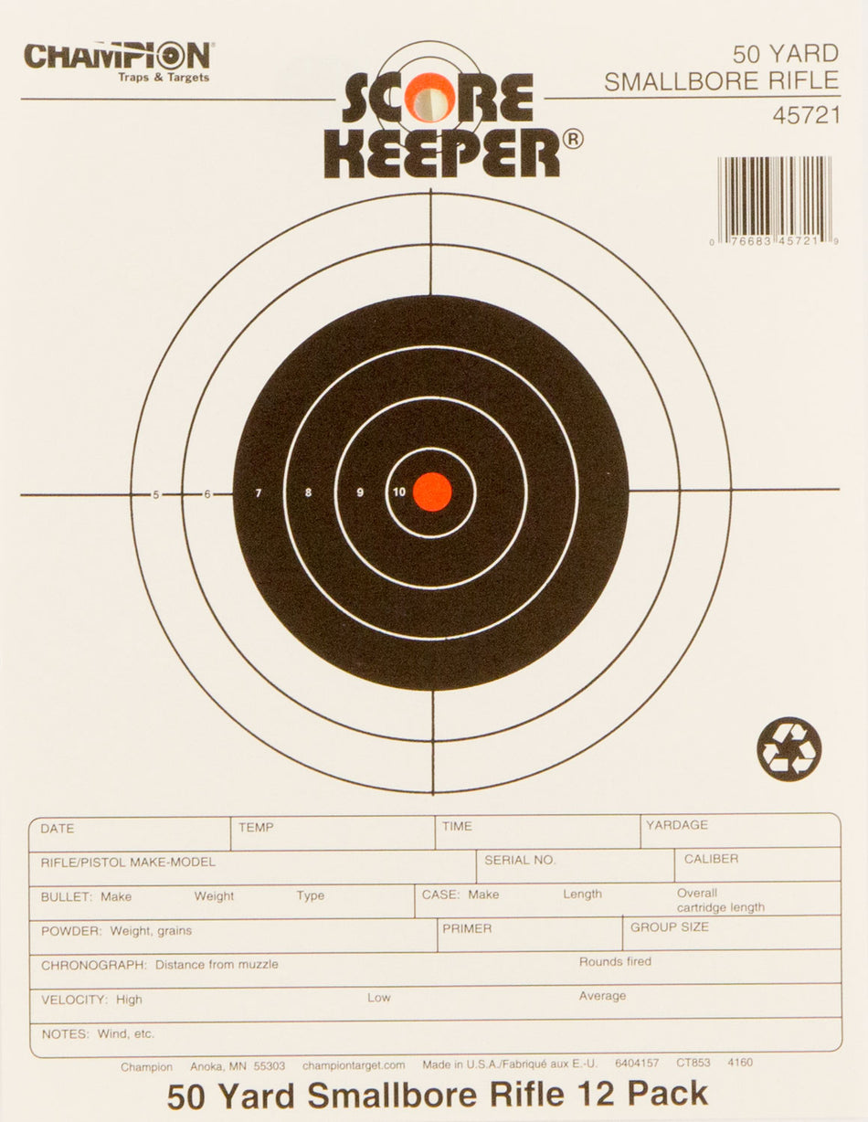 Champion 45721 Score Keeper Black/Orange Small Bore Rifle 50 Yard Target 12 Pk