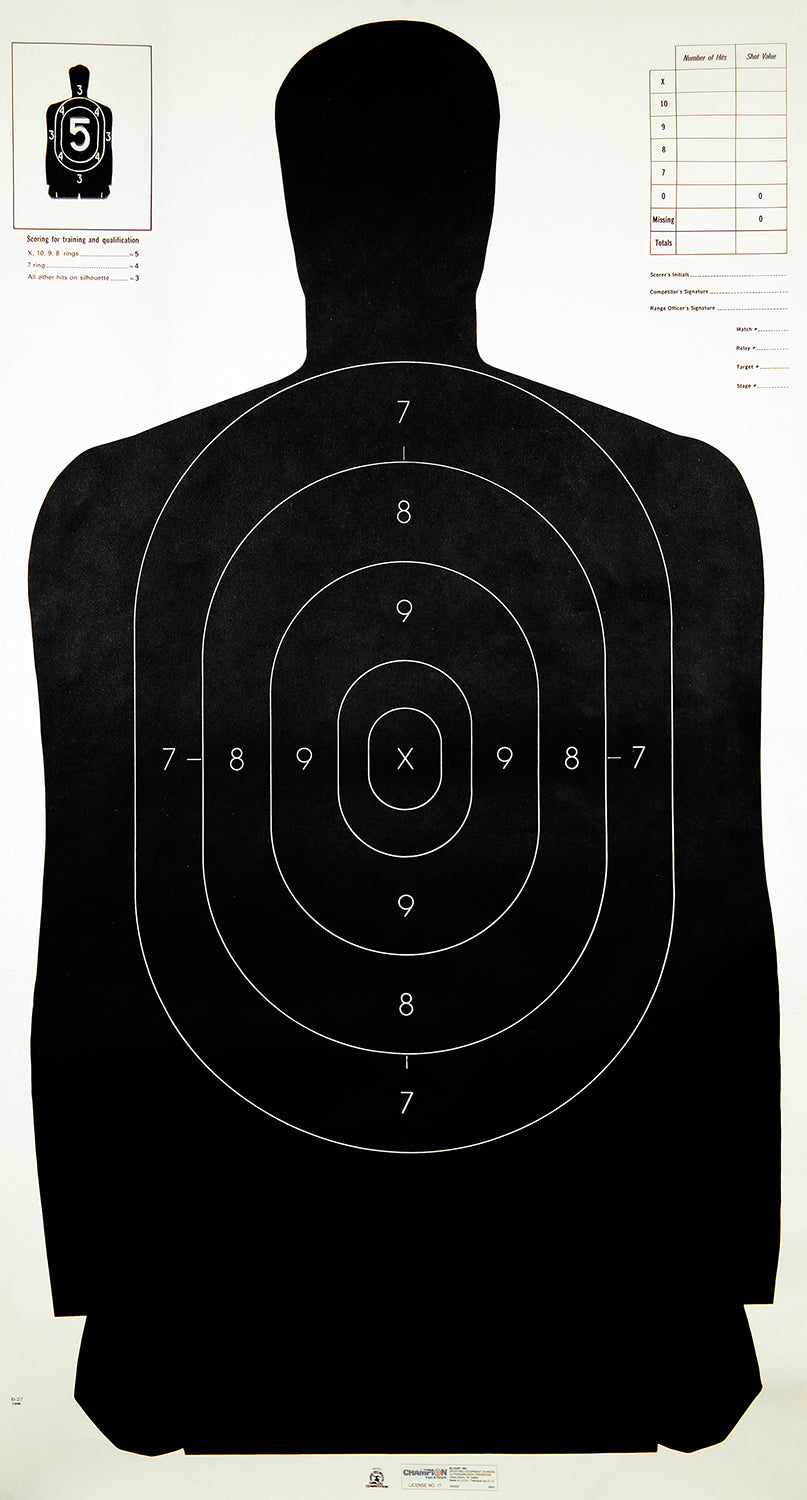 Champion Law Enforcement B-27 Silhouette Hanging Paper Target Black/White 100 Pk