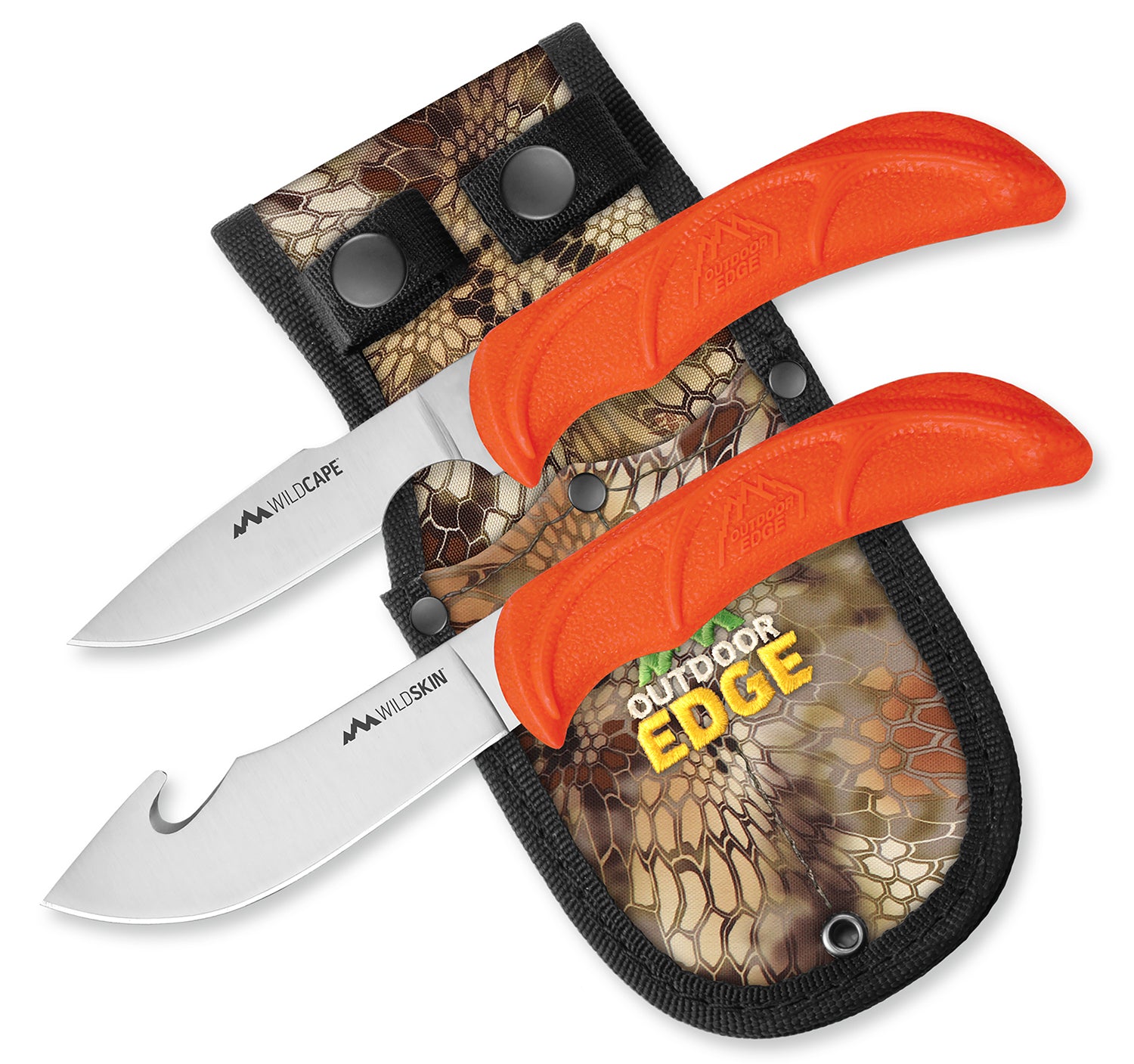 Outdoor Edge WR1C WildPair 2.50"/4" Fixed Blade Gut Hook/Caper Plain 420J2 Stainless Steel Blaze Orange Handle
