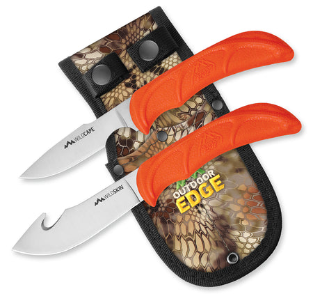 Outdoor Edge WR1C WildPair 2.50"/4" Fixed Blade Gut Hook/Caper Plain 420J2 Stainless Steel Blaze Orange Handle