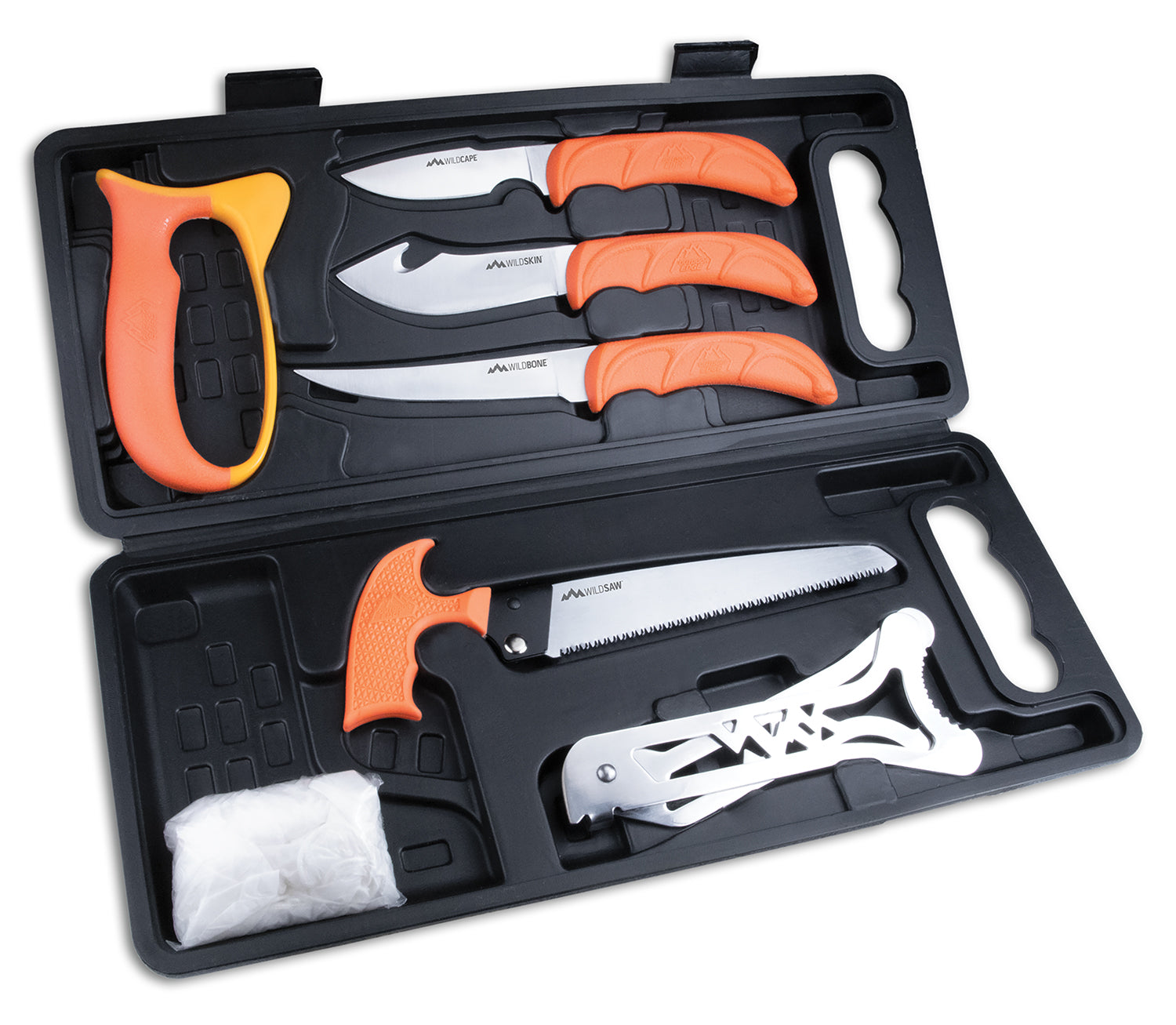 Outdoor Edge WP2 Wild Pak 8-Piece Hunting Knife Set 420J2 SS Plain/Saw Blades Orange FRN Handle