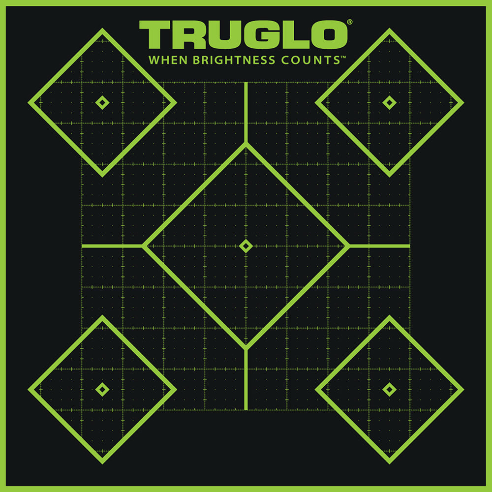 TruGlo Tru-See 5-Diamond Adhesive Heavy Paper Black and Green Shooting Target 12"x12" 6 Pack