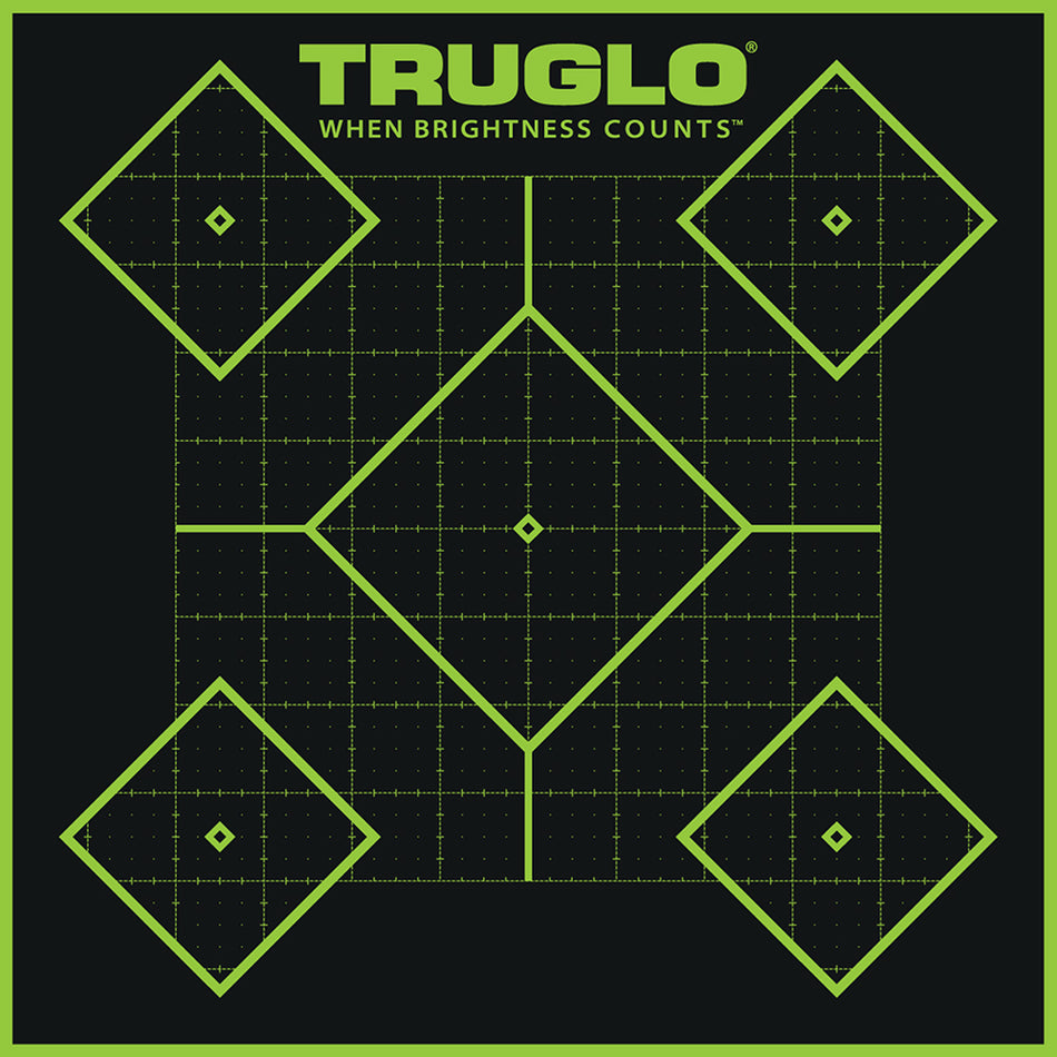 TruGlo Tru-See 5-Diamond Adhesive Heavy Paper Black and Green Shooting Target 12"x12" 6 Pack