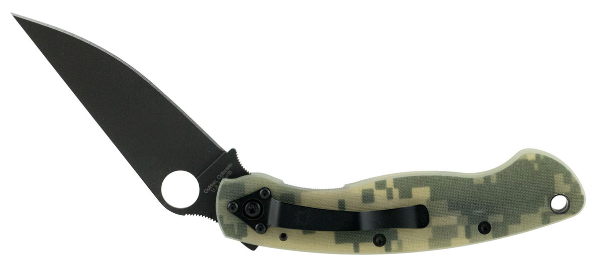 Spyderco C36GPCMOBK Military 4" Folding Plain Black DLC CPM S30V SS Modified Clip Point Blade Camo G10 Handle & Pocket Clip