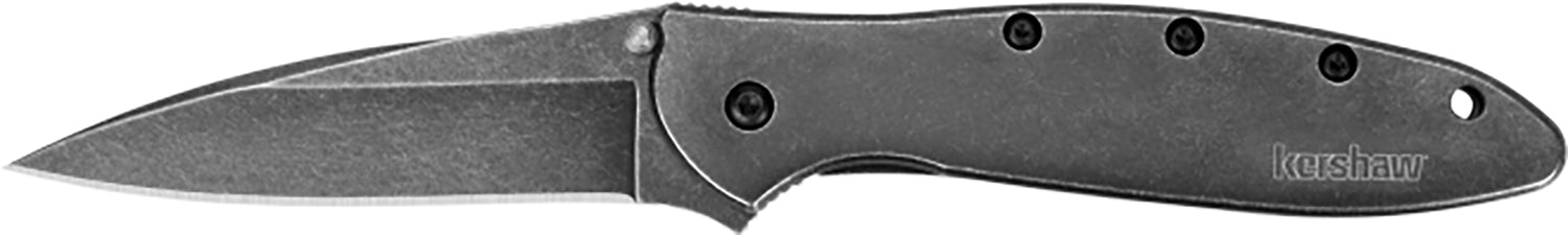 Kershaw 1660BLKW Leek Folding Knife 3" Plain Drop Point Black DLC 14C28N Steel Blade Blackwash Stainless Handle Includes Clip