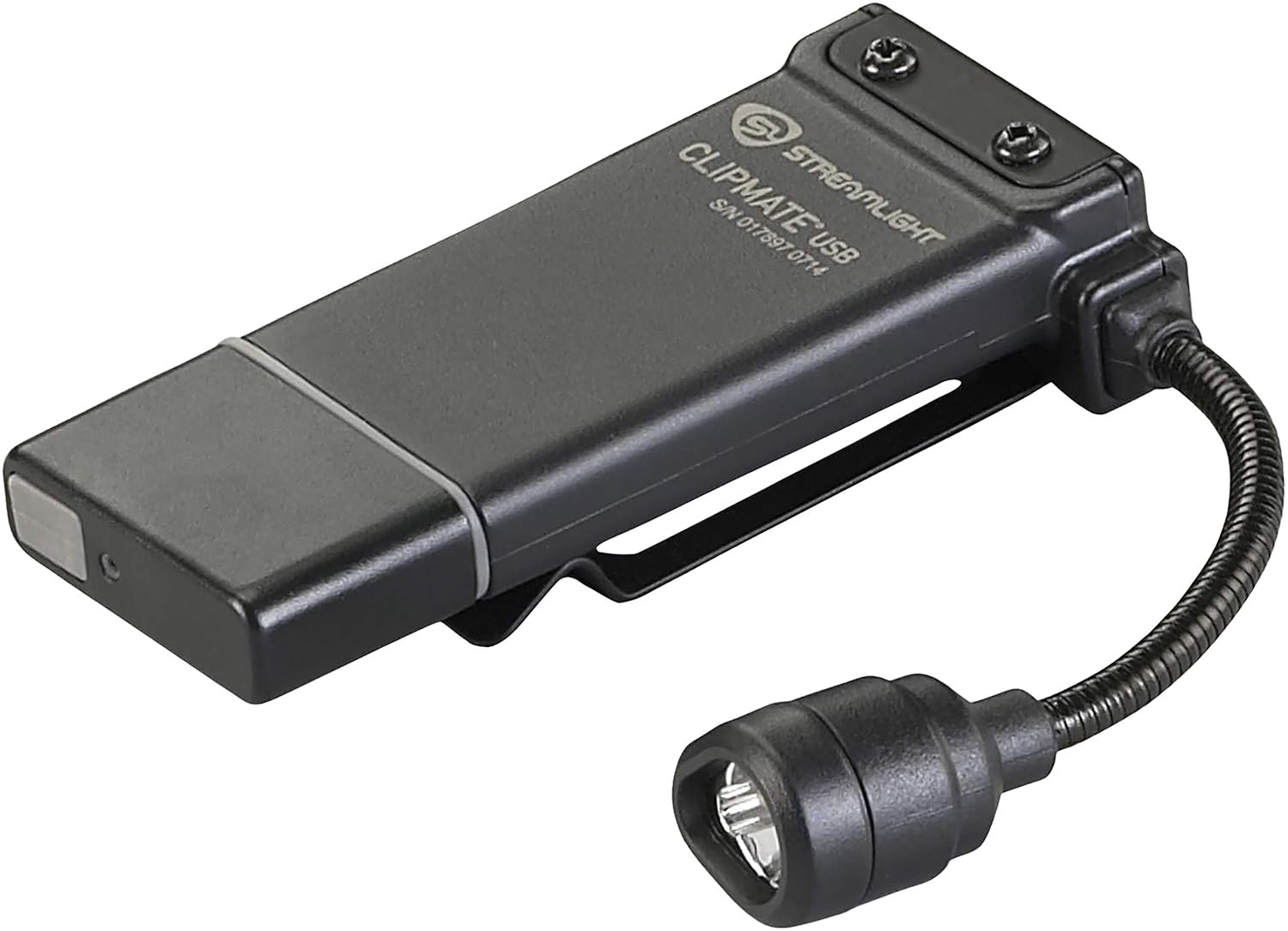 Streamlight 61126 ClipMate USB Compact Clip-On Flashlight Black White/Red LED 70 Lumens