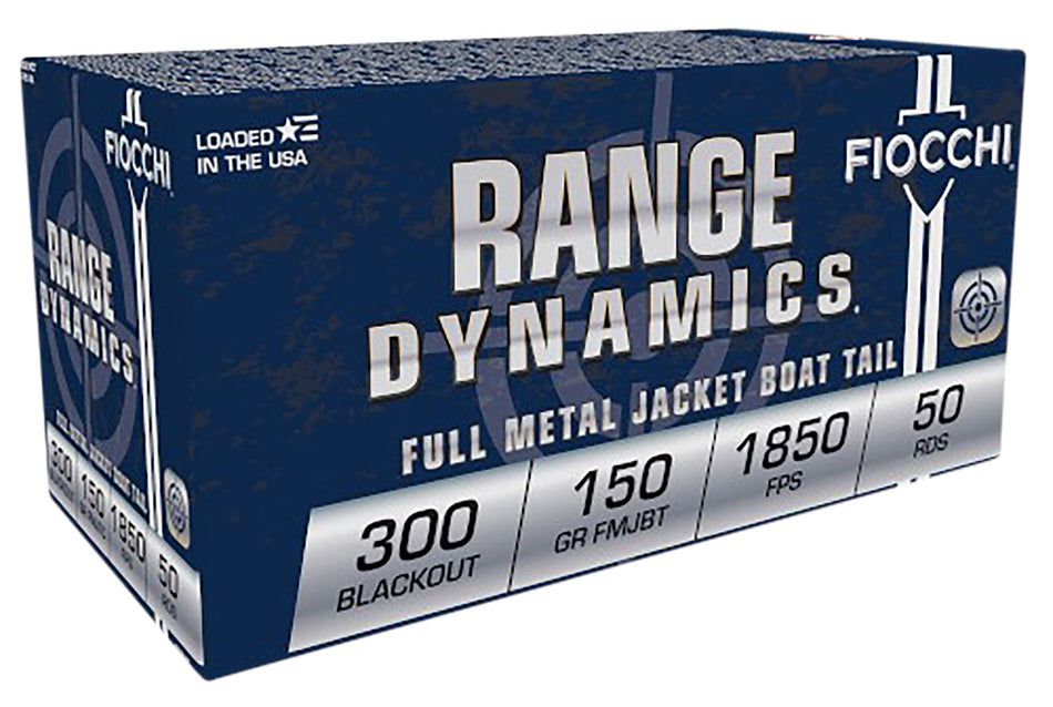 Fiocchi Range Dynamics Full Metal Jacket Boat Tail 150 Grain .300 AAC Blackout 1850 fps 762344711010