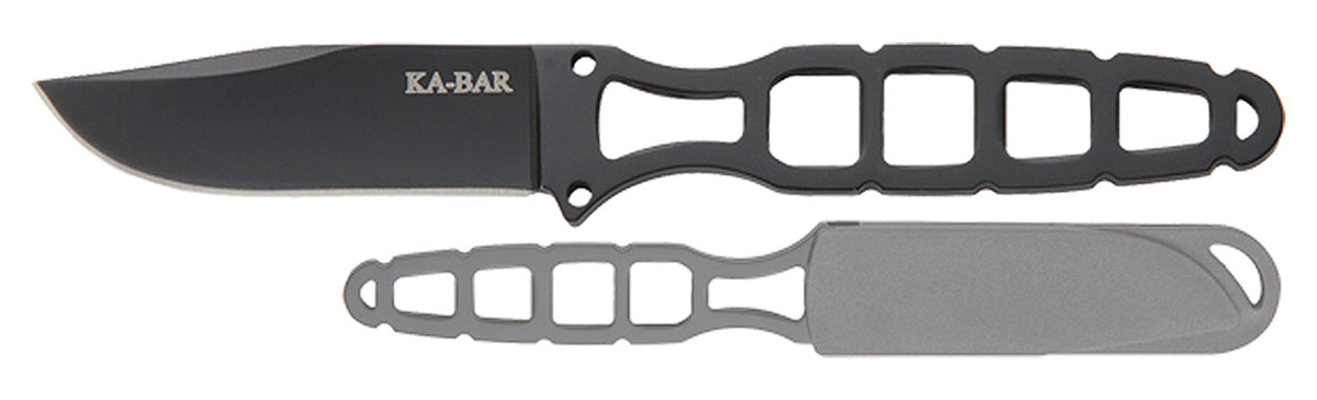 Ka-Bar 1118BP Skeleton 2.50" Fixed Clip Point Black Stainless Steel Blade Skeletonized 5Cr15MoV SS Handle Includes Sheath
